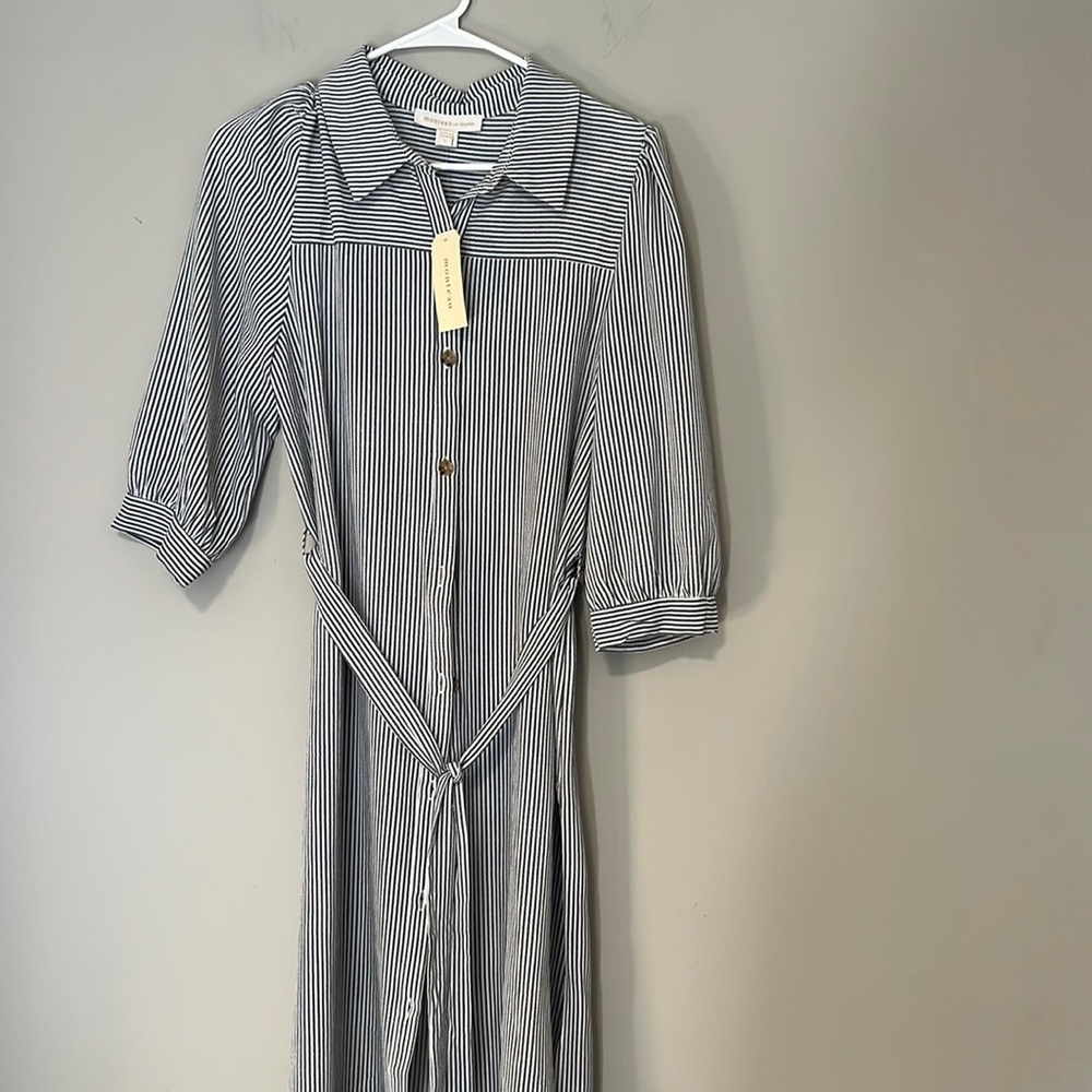 Monteau - Pinstripe Dress - Gray and White - Size L - NWT
